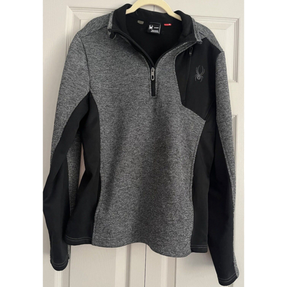 Spyder Mens Black Gray 1/4 Zip Fleece Lined Long Sleeve Pullover Sweater‎ Size M